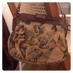 Vintage tapestry rococo pastoral purse